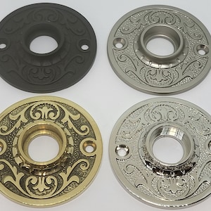 DOORKNOB ROSETTE Round Floral Pattern ornate door plate passage backplate Victorian black nickle brass antique vintage retro fancy designer
