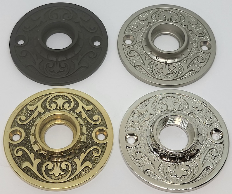 DOORKNOB ROSETTE Round Floral Pattern ornate door plate passage backplate Victorian black nickle brass antique vintage retro fancy designer