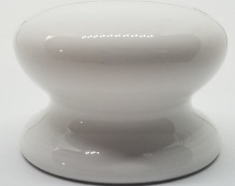 2" diameter White Porcelain Round Knob pull handle drawer desk cabinet door antique old mid century modern fancy decorative mushroom