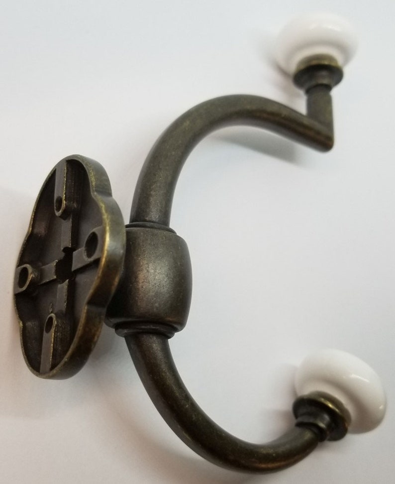 Antique Brass Double Front Mount Coat Hook Porcelain Knobs Old Etsy