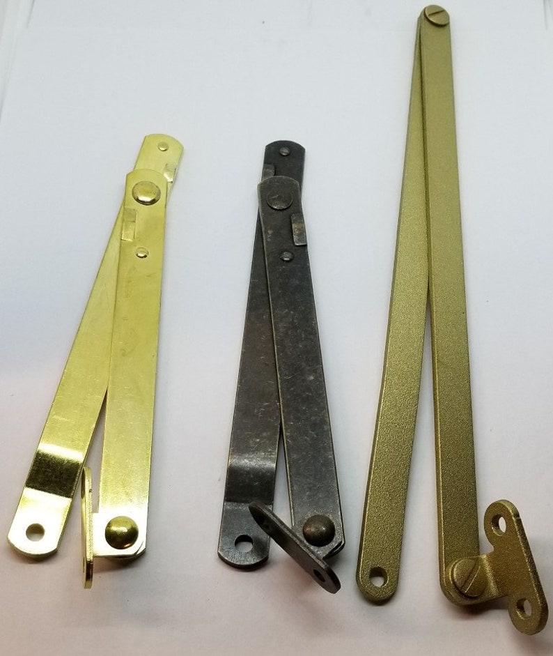 Pair 2 Antique Brass Steel Drop Front Desk Lid Stays Hinges 50