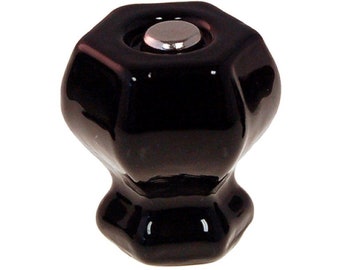 1-1/4" BLACK EBONY HEXAGONAL Glass Knob 1 inch Hexagon antique vintage old retro pan Hoosier cupboard side door drawer cabinet