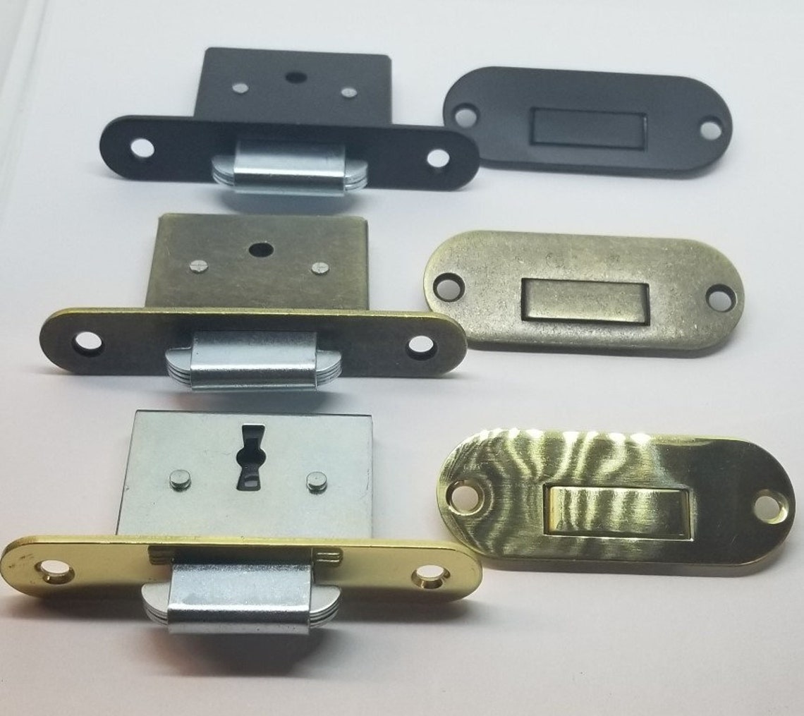 ANTIQUE BRASS Roll Top Desk Lock Set Rounded Oval Catch 2 Keys Etsy