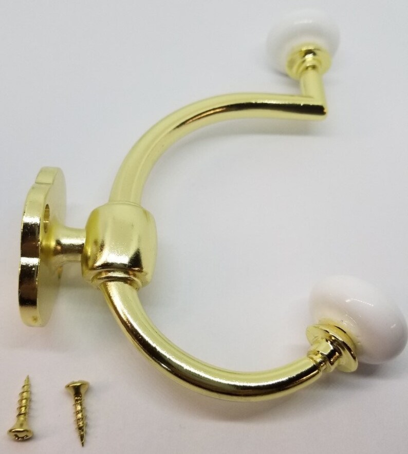 Bright Brass Double Front Mount Coat Hook Porcelain Knobs Old Etsy