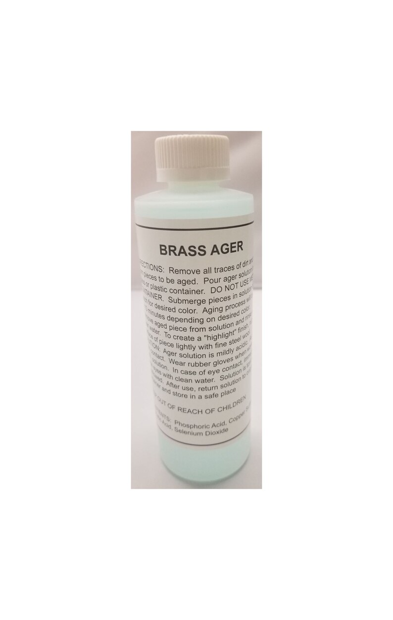 8oz. Ounce Brass Ager Darkening Solution antique vintage old metal patina copper tin bronze dull