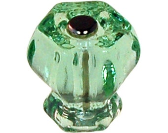 1-1/4" DEPRESSION LIGHT GREEN Hexagonal Glass Knob 1 inch Hexagon antique vintage old retro pan Hoosier cupboard side door drawer cabinet