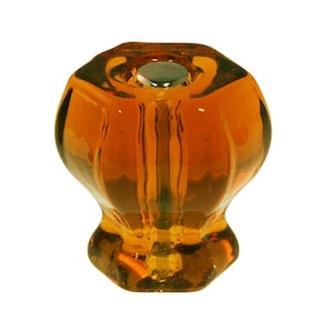 1-1/4&quot; AMBER Hexagonal Glass Knob orange flame honey brown Hexagon antique vintage old retro pan Hoosier cupboard side door drawer cabinet