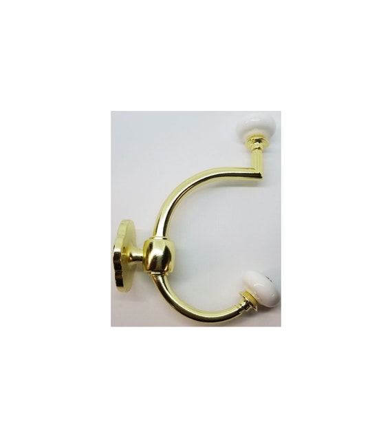 Bright Brass Double Front Mount Coat Hook Porcelain Knobs Old