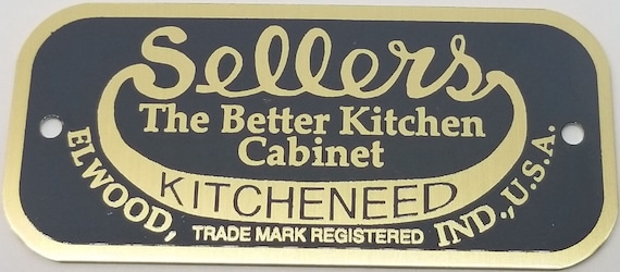 SELLERS Brass Name Plate Cabinet Label Badge Hoosier Antique