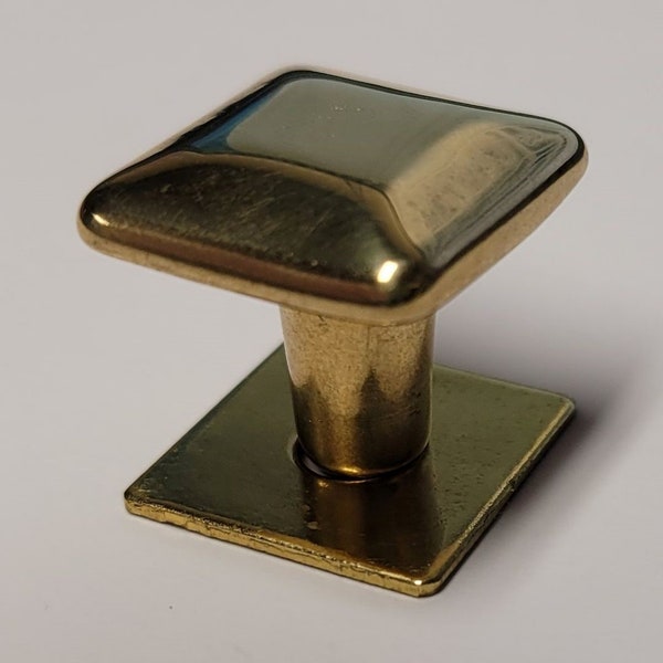 3/4" Solid Polished Brass Square knob pull back plate rustic desk small cabinet drawer handle mid-century modern fancy antique vintage retro