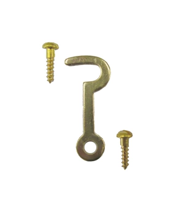 SMALL HOOK LATCH Catch Three Sizes 1, 1.25 and 1.5 Brass Plated Steel Hook  Latch 1-1/2 Inch Tiny Little Doll House Door Window 