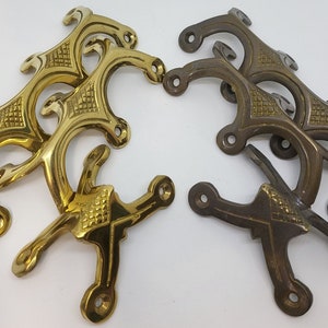 Solid Brass Double Triple Quadruple Legged Trunk chest steamer Edge Clamp knee elbow antique vintage retro fancy decorative corner Black