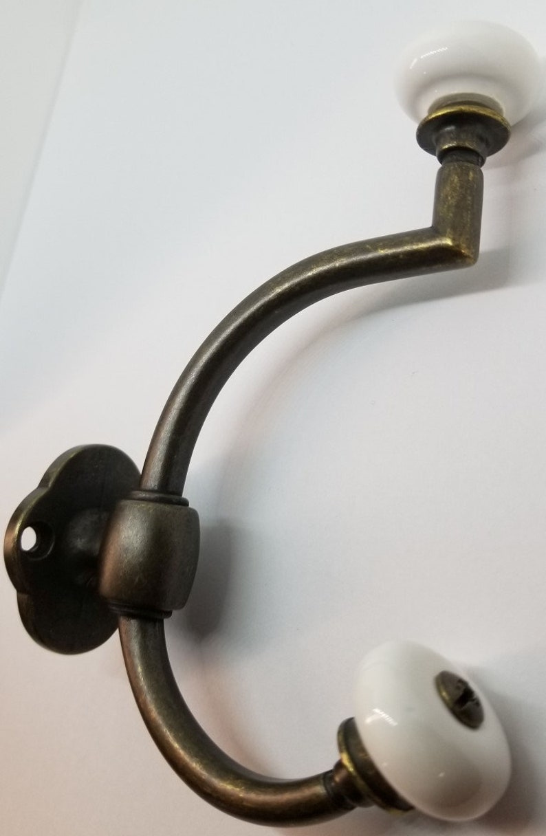 Antique Brass Double Front Mount Coat Hook Porcelain Knobs Old Etsy