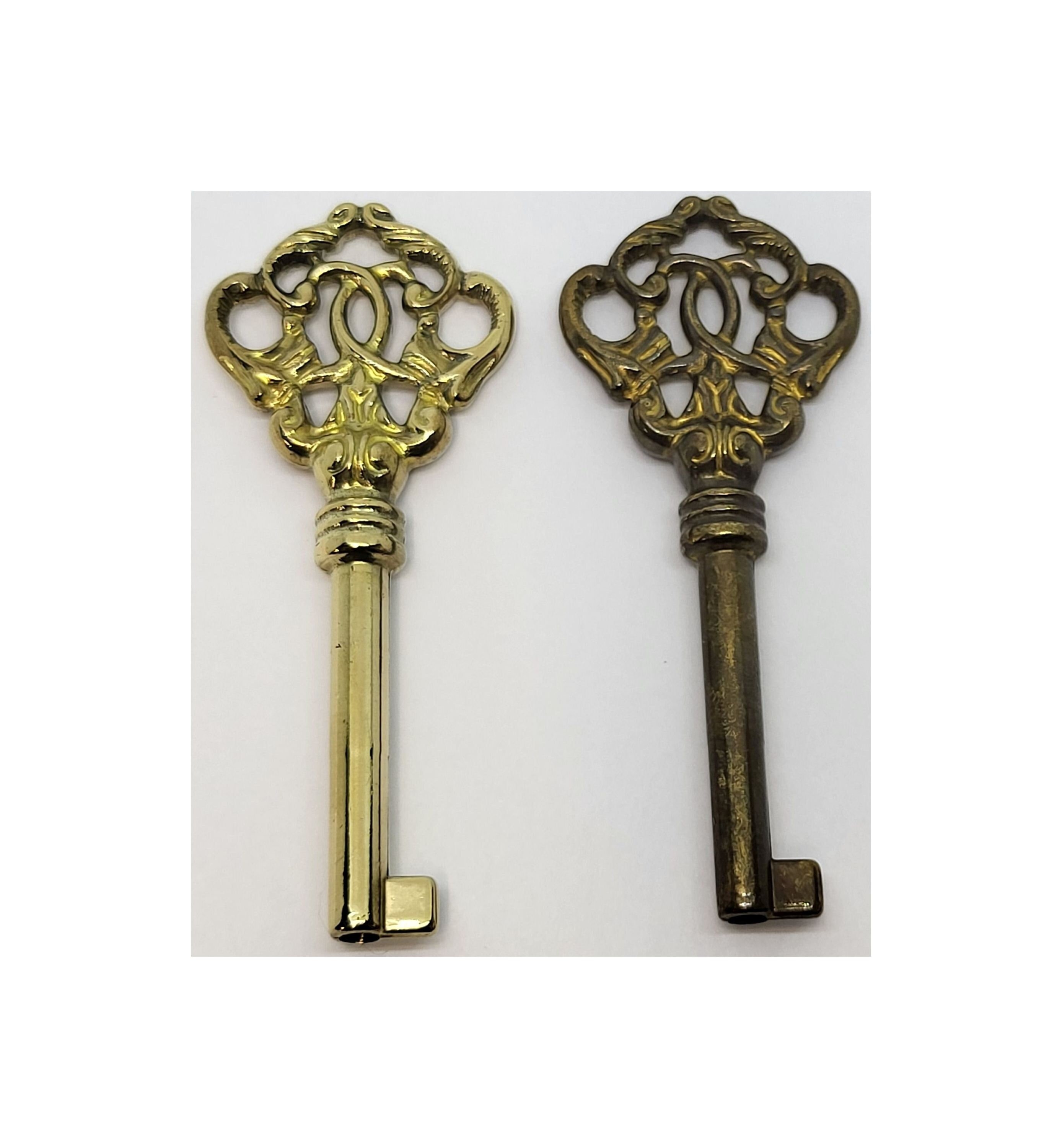 Antique Brass Trunk Lock with Keys chest steamer vintage box old restore  buckle fancy decorative