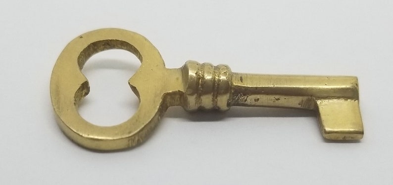 Small Cast Brass Key Polished Skeleton Antique retro desk cabinet hope chest box jewelry vintage tiny rustic