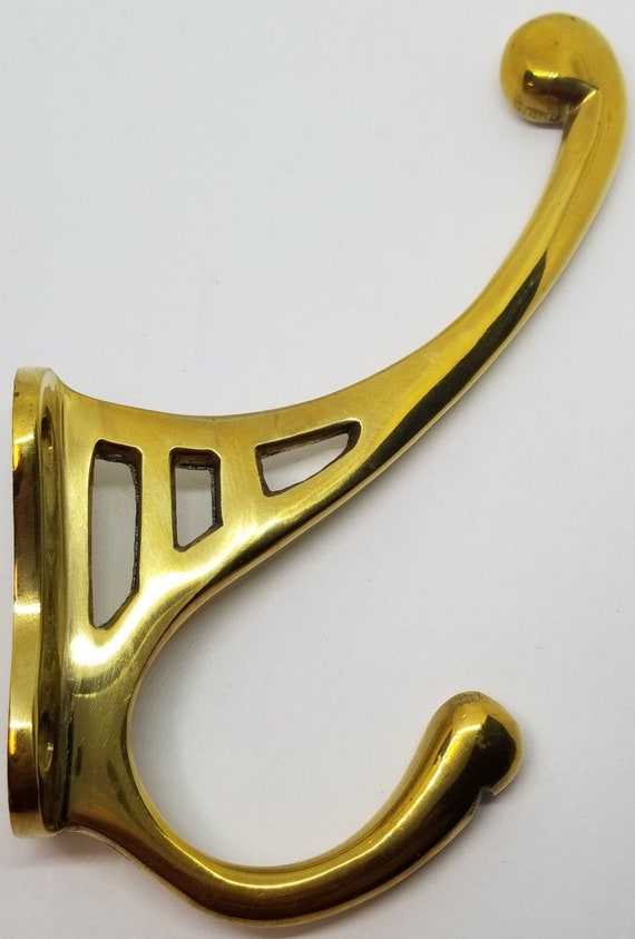 LARGE 5 Plain CAST BRASS Front Mount Coat Hook Double Rack Hat