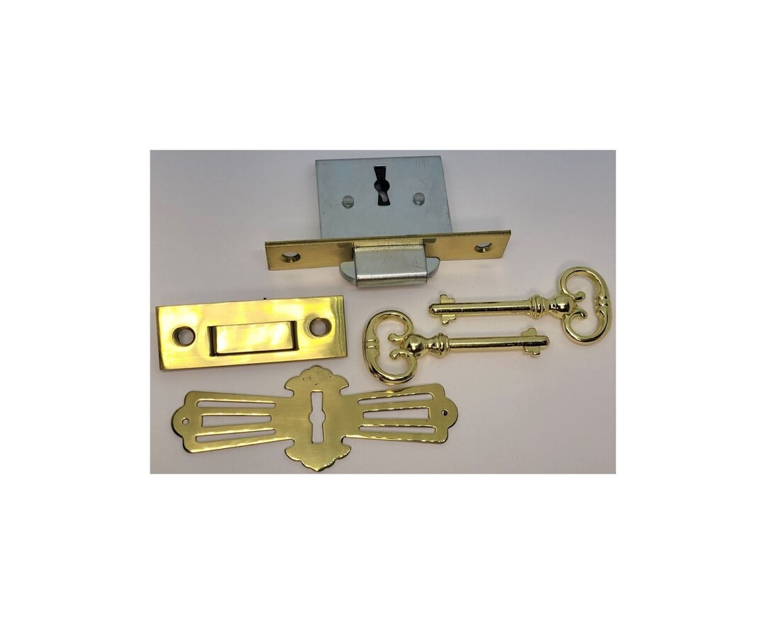 Full Mortise Roll Top Desk Lock Set SQUARE PLATE Brass Lock Catch 2