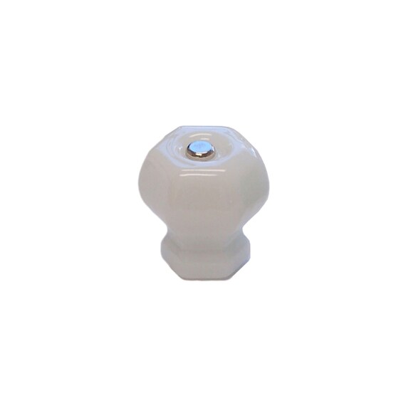 thumbnail interactive-video image 1 of Hexagonal Depression Era Milk Black Glass Drawer Knob 1 of 13
