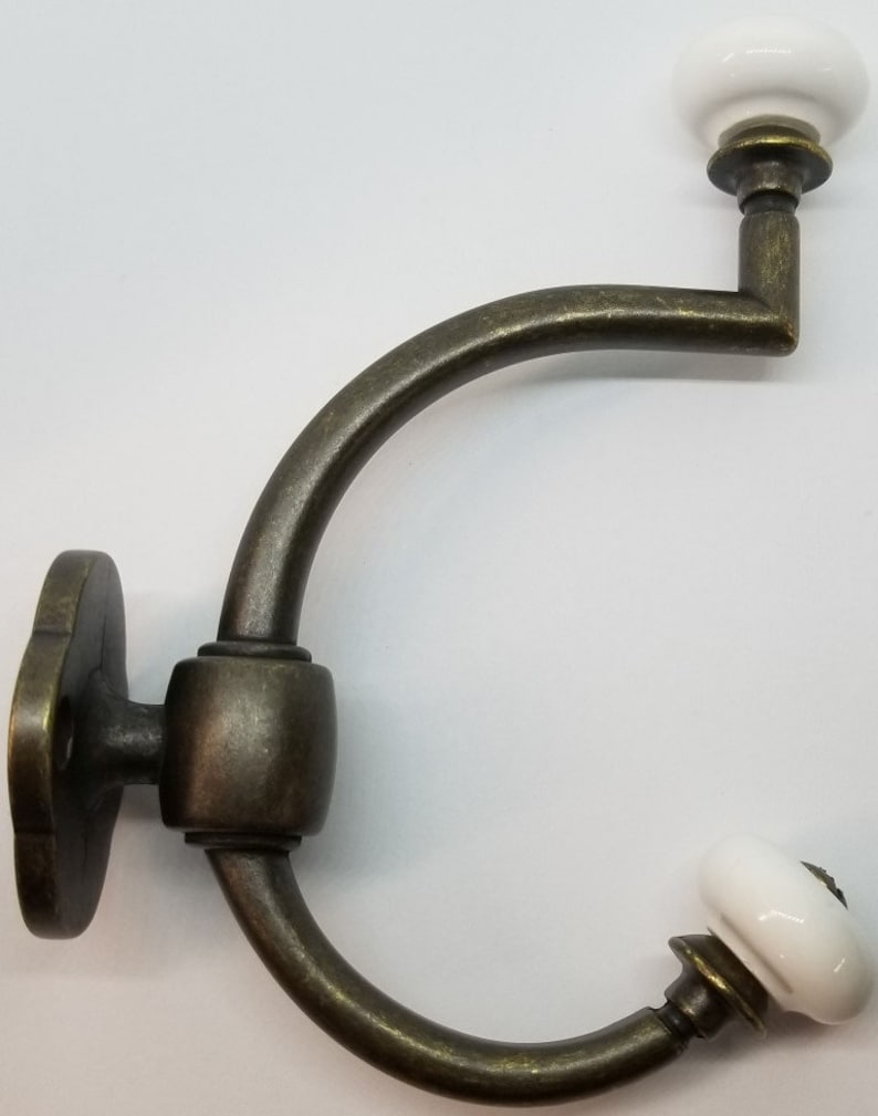 Antique Brass Double Front Mount Coat Hook Porcelain Knobs Old Etsy