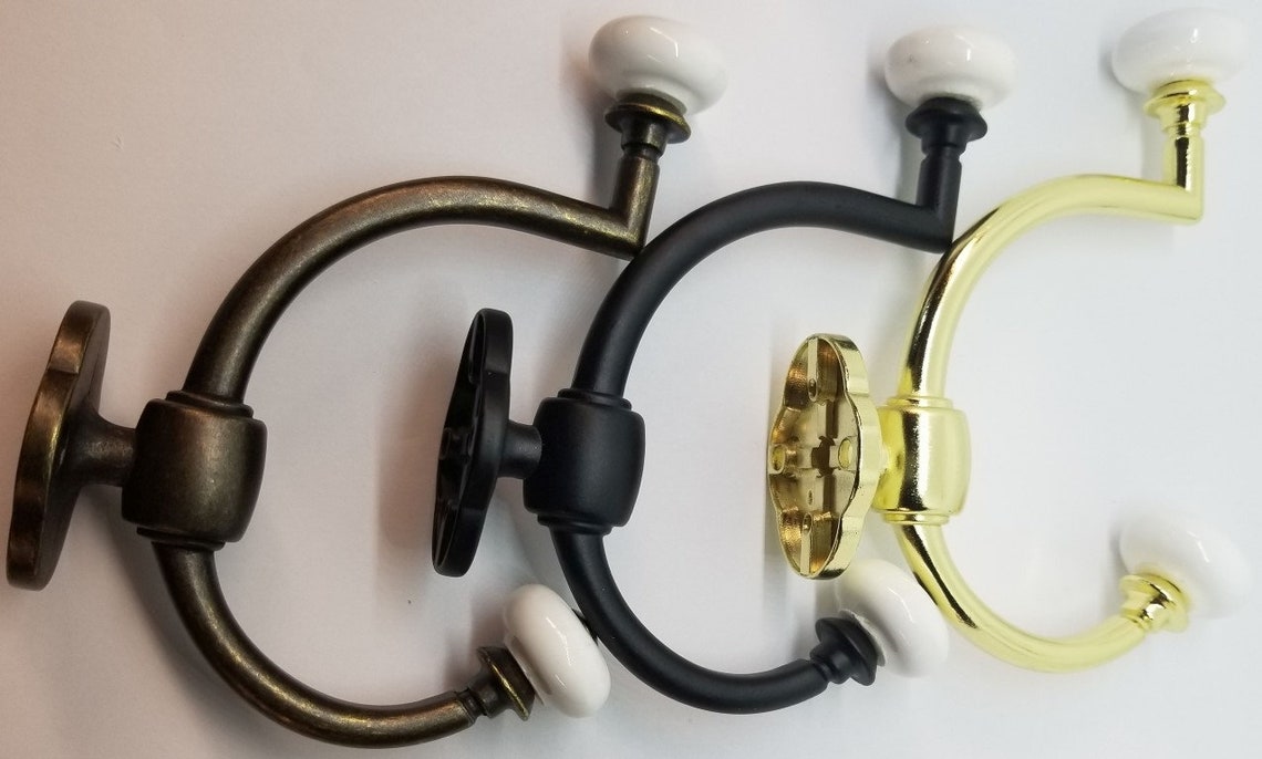Antique Brass Double Front Mount Coat Hook Porcelain Knobs old Etsy