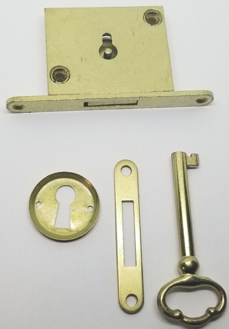 CHEST Lid LOCK SET Brass Plated Steel Full Mortise large key Etsy