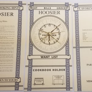 Door Cards - Hoosier -  Sellers cabinet info antique vintage cooking chart guide clock timer brass