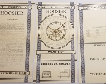 Door Cards - Hoosier -  Sellers cabinet info antique vintage cooking chart guide clock timer brass