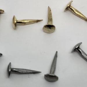 1/2&quot; Long Trunk Nails Brass & Steel (1/4 LB Bag) chest steamer antique vintage old tacks retro rustic patina fancy decorative case