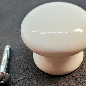 1-1/2&quot; White Porcelain Round Knob (solid top - hidden screw) handle pull drawer desk cabinet door antique vintage old