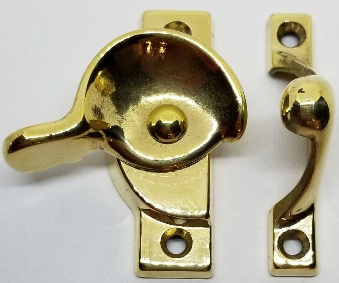 Brass Window Latch Decorative Solid Polished Brass Heavy Duty Spring Loaded Window Sash ...