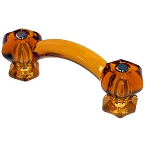 AMBER Glass Handle Hexagonal posts orange yellow flame honey brown Pull Knob Hexagon antique vintage old Hoosier cupboard drawer cabinet