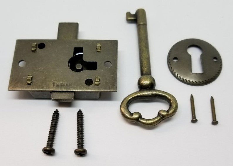 SMALL Flush Mount Lock Set Kit Antique Brass Plated Cupboard Etsy