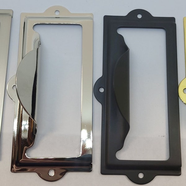 1.75" File Cabinet Card Holder Pull handle brass nickel bronze black fancy decorative drawer antique retro vintage old