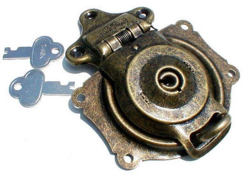 Antique Brass Trunk Lock Steamer Chest Vintage Old Key Etsy