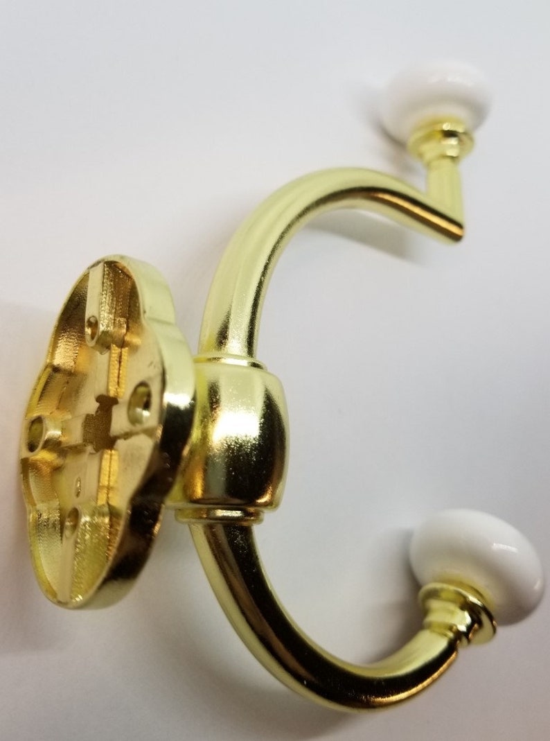 Bright Brass Double Front Mount Coat Hook Porcelain Knobs Old Etsy