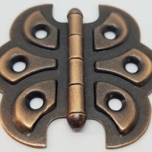 Antique Copper Butterfly Hinge Plated Steel, shell design vintage antique rustic small old doll house tiny