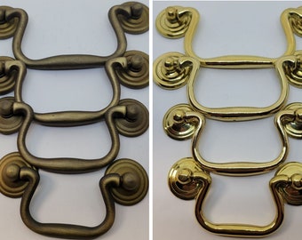 2"  2.5" - 3" - 3.5" 4" Queen Anne Style Bail Pull handle knob Cast Brass Mid Century Modern antique vintage retro fancy swing swan Sheraton