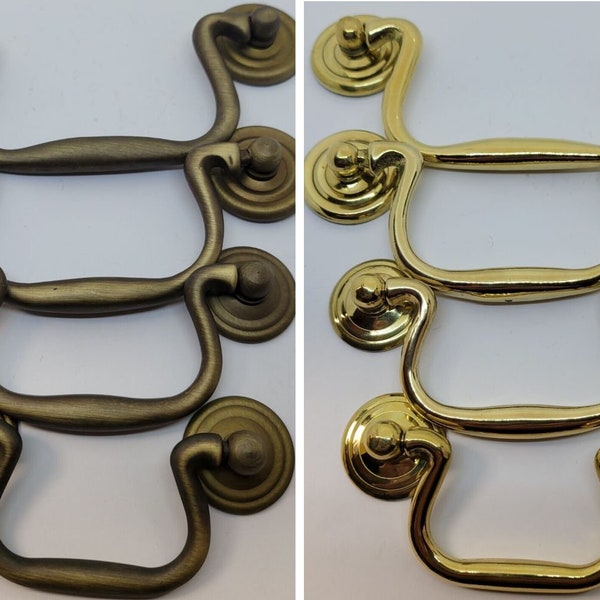 2"  2.5" - 3" - 3.5" 4" Queen Anne Style Bail Pull handle knob Cast Brass Mid Century Modern antique vintage retro fancy swing swan Sheraton