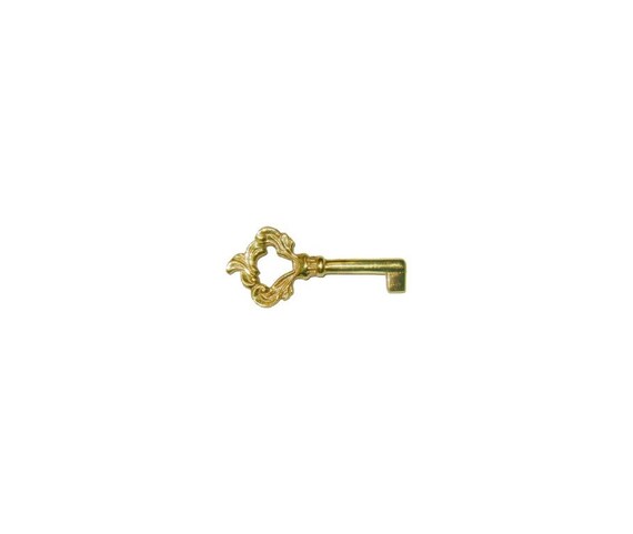Small Cast Brass Key Polished Skeleton Antique retro desk cabinet hope chest box jewelry vintage tiny rustic
