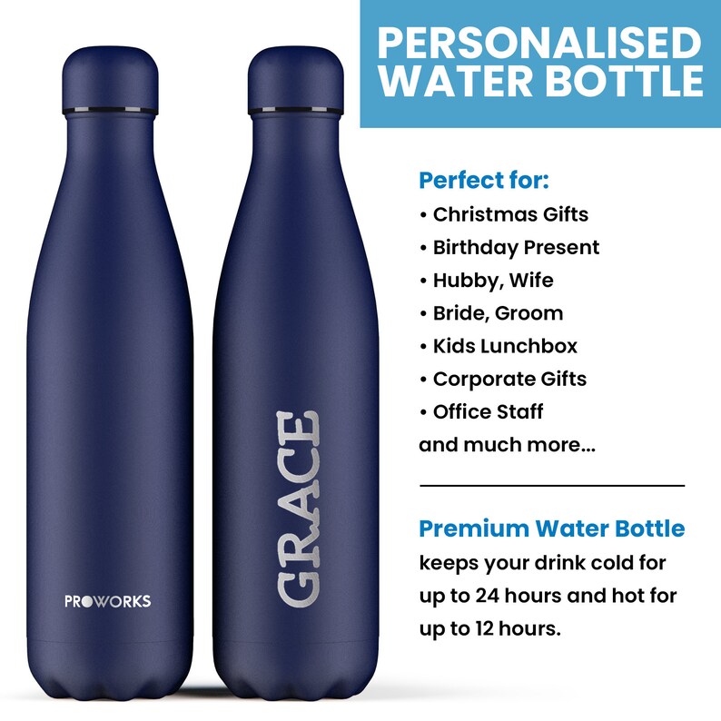 Personalised Midnight Blue Water Bottles 1L 750ml 500ml or Etsy UK