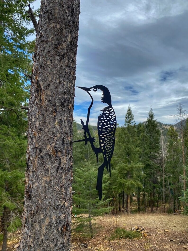Metal Woodpecker on a Branch Tree Bird Hammer-in Outdoor | Etsy