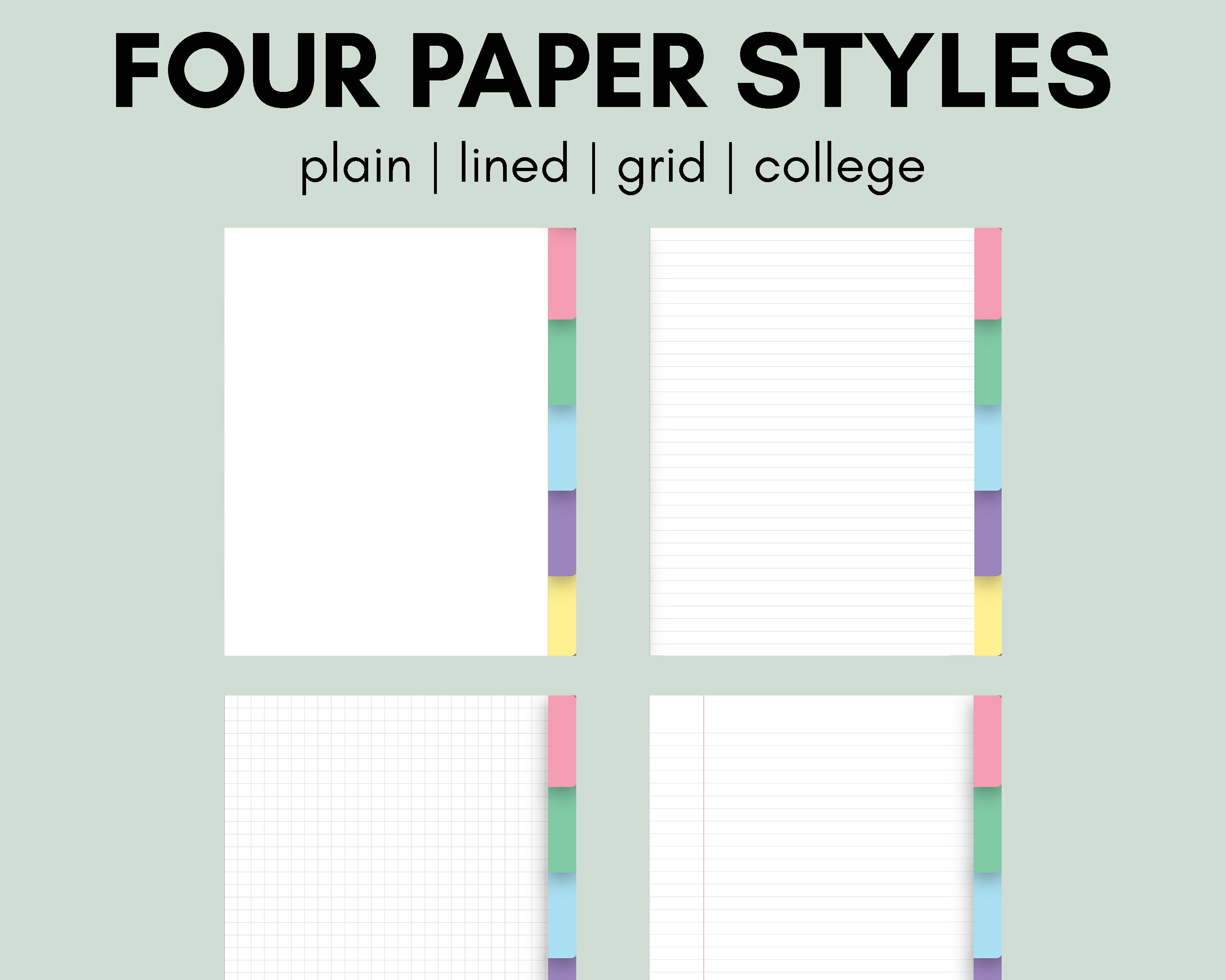 Five Subject Notebook Insert digital PDF File - Etsy