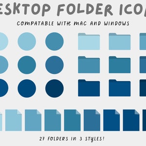 Blue Folder Icons for Mac and Windows  Desktop Icons, Macbook Icons, Laptop, Desktop, PC, Windows Icons, Instant download,