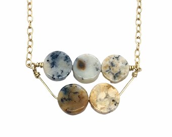 Five-Stone Agate Beaded Necklace Gold Fill