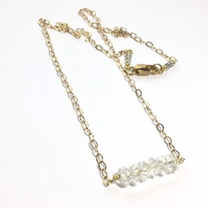 Small Swarovski Crystal Beaded Bar Necklace on 14k Gold Fill Chain