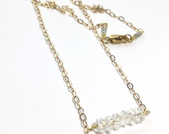 Small Swarovski Crystal Beaded Bar Necklace on 14k Gold Fill Chain