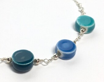 Three-Tone Ceramic Beaded Sterling Silver Bracelet