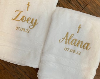 Monogram Baptism towel, Personalize christening towel