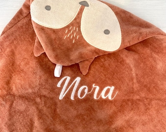Personalized baby hooded towel: Embroidered cotton towel