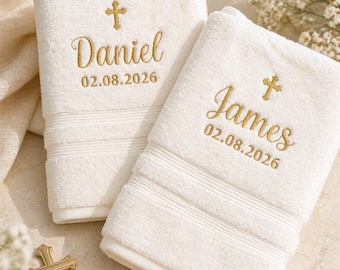 Personalized Baptism Towel: Embroidered Orthodox Cross, Custom Christening Gift
